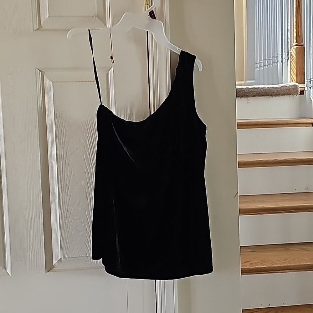 French Connection aurore velvet one shoulder top black